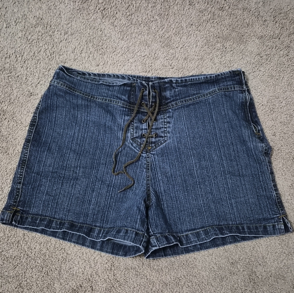 Bill Blass Lace-Up Denim Shorts - Dark Blue